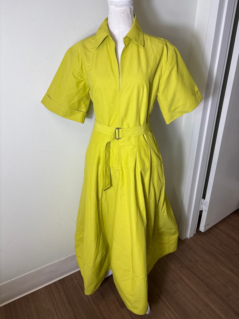 Simkhai Greenish Yellow Short Sleeve Belted Maxi Dress Sz 4